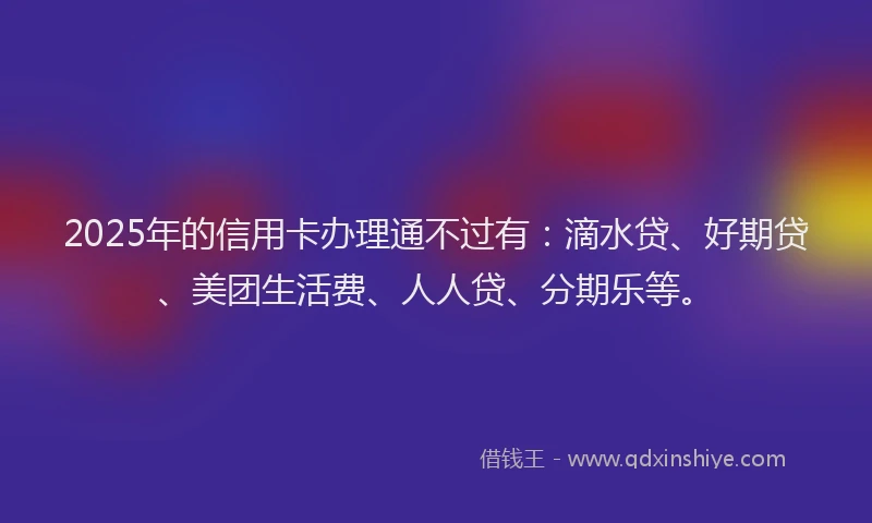 2025年的信用卡办理通不过有：滴水贷、好期贷、美团生活费、人人贷、分期乐等。