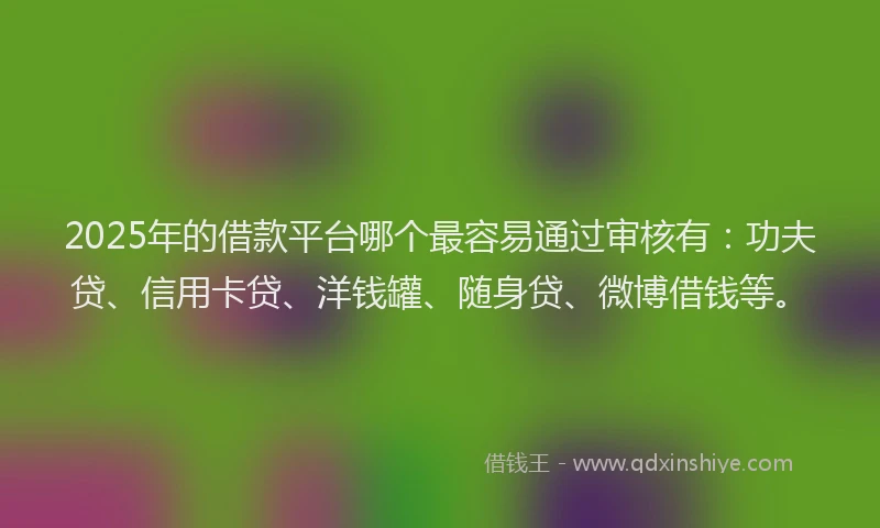 2025年的借款平台哪个最容易通过审核有：功夫贷、信用卡贷、洋钱罐、随身贷、微博借钱等。