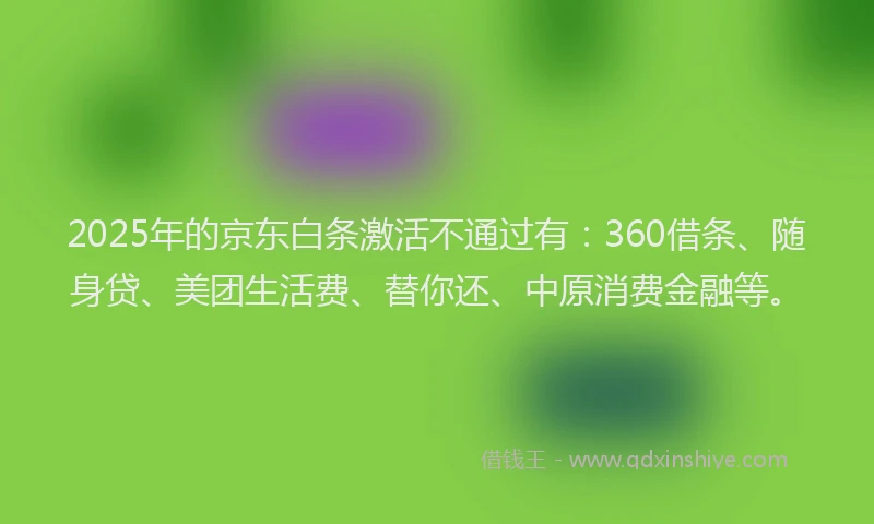 2025年的京东白条激活不通过有：360借条、随身贷、美团生活费、替你还、中原消费金融等。
