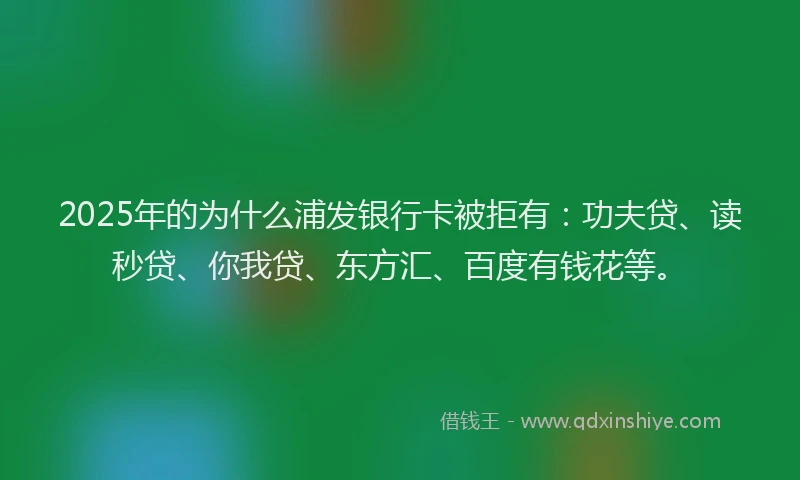 2025年的为什么浦发银行卡被拒有：功夫贷、读秒贷、你我贷、东方汇、百度有钱花等。