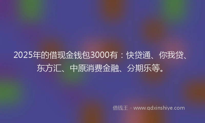 2025年的借现金钱包3000有：快贷通、你我贷、东方汇、中原消费金融、分期乐等。