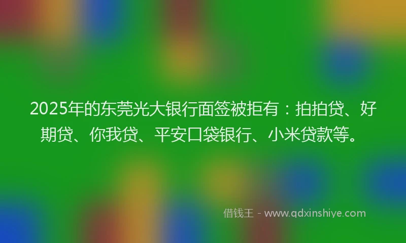 2025年的东莞光大银行面签被拒有：拍拍贷、好期贷、你我贷、平安口袋银行、小米贷款等。