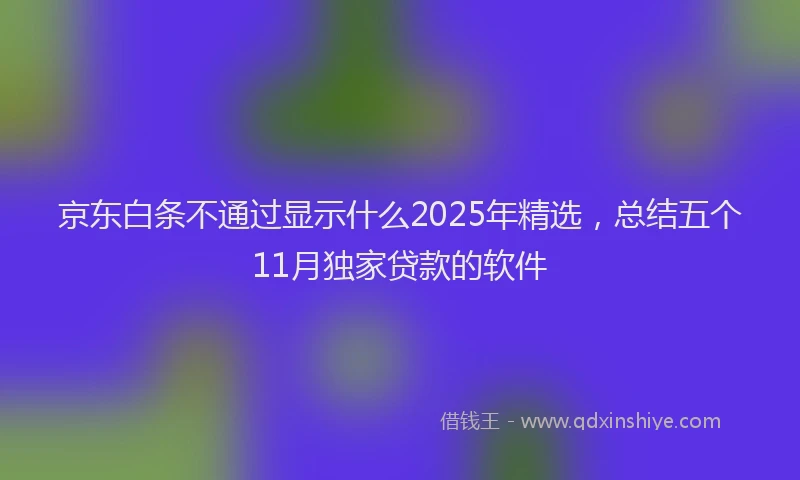 京东白条不通过显示什么2025年精选，总结五个11月独家贷款的软件