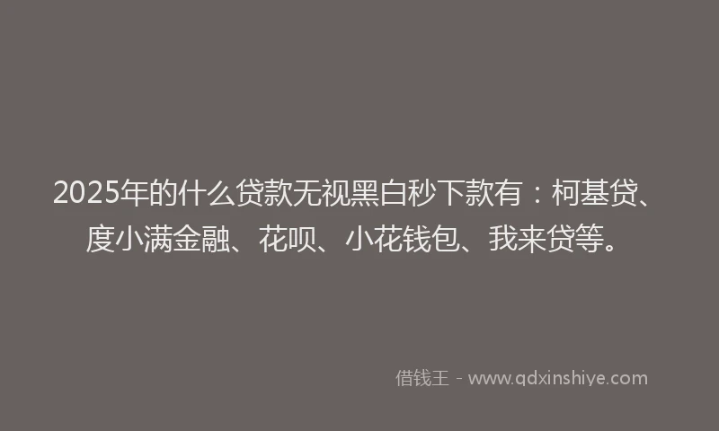 2025年的什么贷款无视黑白秒下款有：柯基贷、度小满金融、花呗、小花钱包、我来贷等。