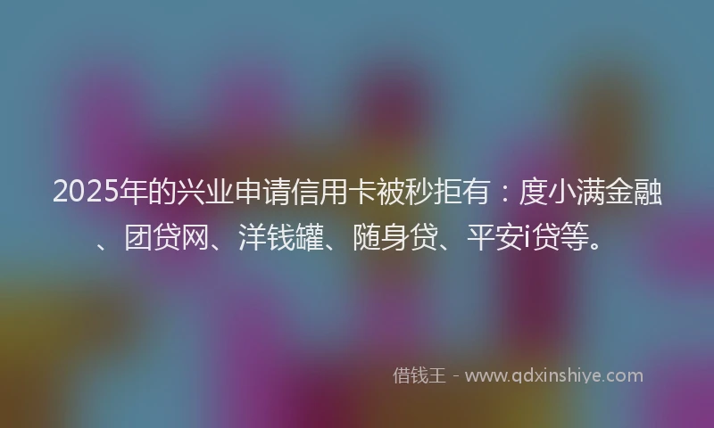 2025年的兴业申请信用卡被秒拒有：度小满金融、团贷网、洋钱罐、随身贷、平安i贷等。