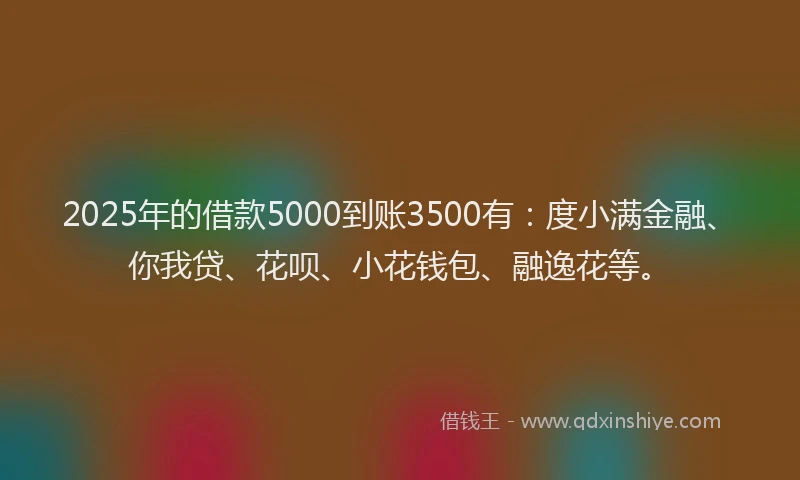 2025年的借款5000到账3500有：度小满金融、你我贷、花呗、小花钱包、融逸花等。
