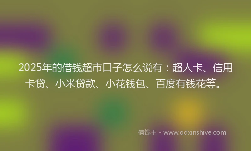 2025年的借钱超市口子怎么说有：超人卡、信用卡贷、小米贷款、小花钱包、百度有钱花等。