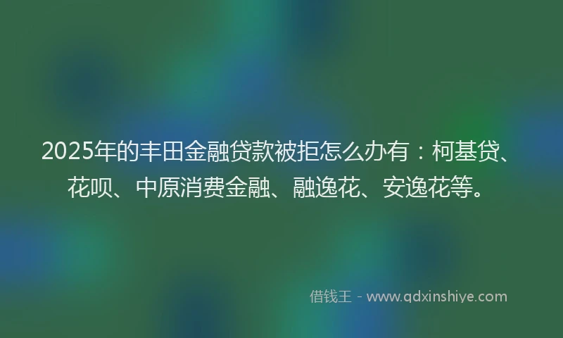 2025年的丰田金融贷款被拒怎么办有：柯基贷、花呗、中原消费金融、融逸花、安逸花等。