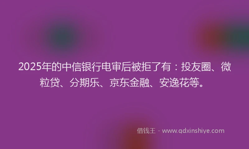 2025年的中信银行电审后被拒了有：投友圈、微粒贷、分期乐、京东金融、安逸花等。