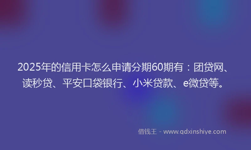 2025年的信用卡怎么申请分期60期有：团贷网、读秒贷、平安口袋银行、小米贷款、e微贷等。