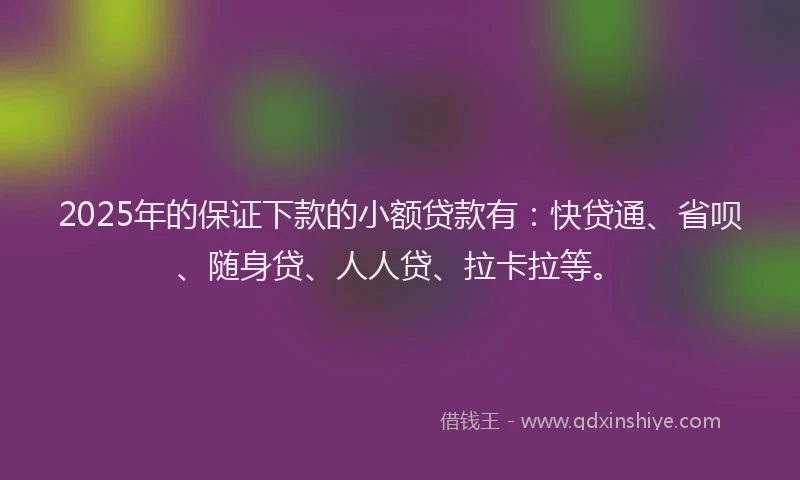 2025年的保证下款的小额贷款有：快贷通、省呗、随身贷、人人贷、拉卡拉等。