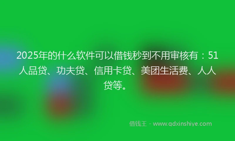 2025年的什么软件可以借钱秒到不用审核有：51人品贷、功夫贷、信用卡贷、美团生活费、人人贷等。