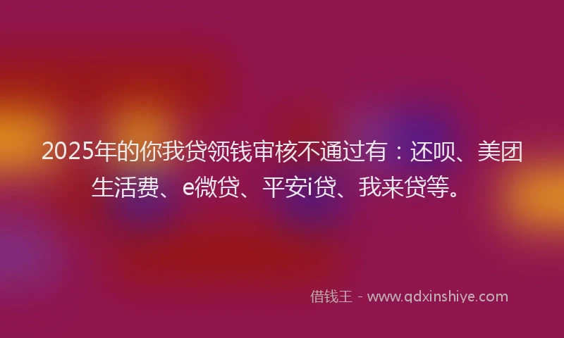 2025年的你我贷领钱审核不通过有：还呗、美团生活费、e微贷、平安i贷、我来贷等。