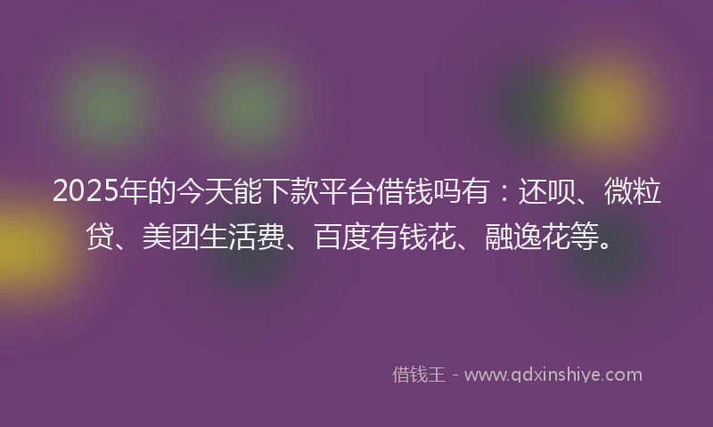2025年的今天能下款平台借钱吗有：还呗、微粒贷、美团生活费、百度有钱花、融逸花等。