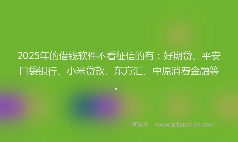 2025年的借钱软件不看征信的有：好期贷、平安口袋银行、小米贷款、东方汇、中原消费金融等。