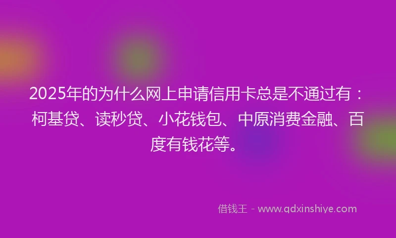 2025年的为什么网上申请信用卡总是不通过有：柯基贷、读秒贷、小花钱包、中原消费金融、百度有钱花等。