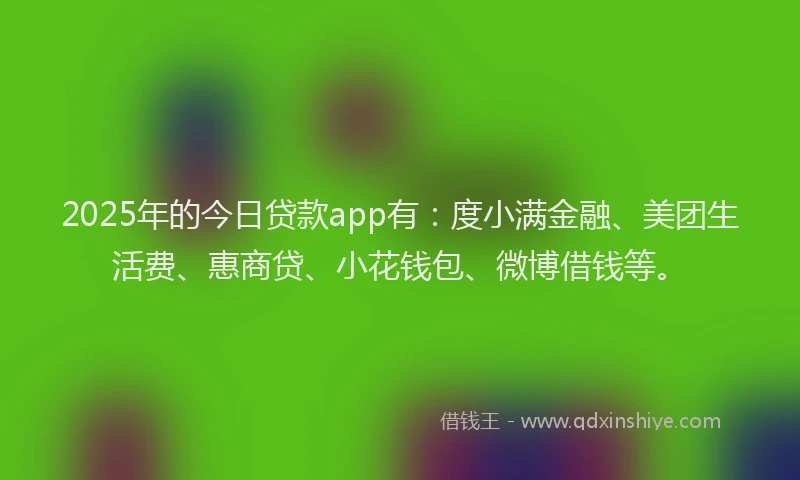 2025年的今日贷款app有：度小满金融、美团生活费、惠商贷、小花钱包、微博借钱等。