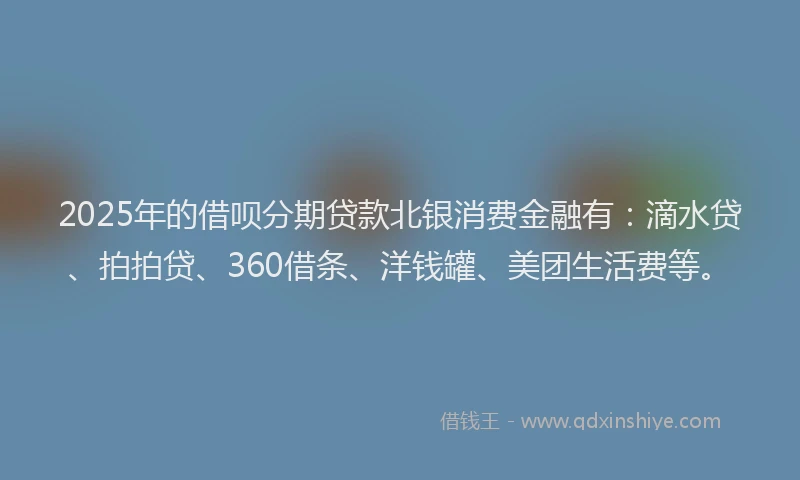 2025年的借呗分期贷款北银消费金融有：滴水贷、拍拍贷、360借条、洋钱罐、美团生活费等。