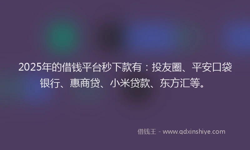 2025年的借钱平台秒下款有：投友圈、平安口袋银行、惠商贷、小米贷款、东方汇等。