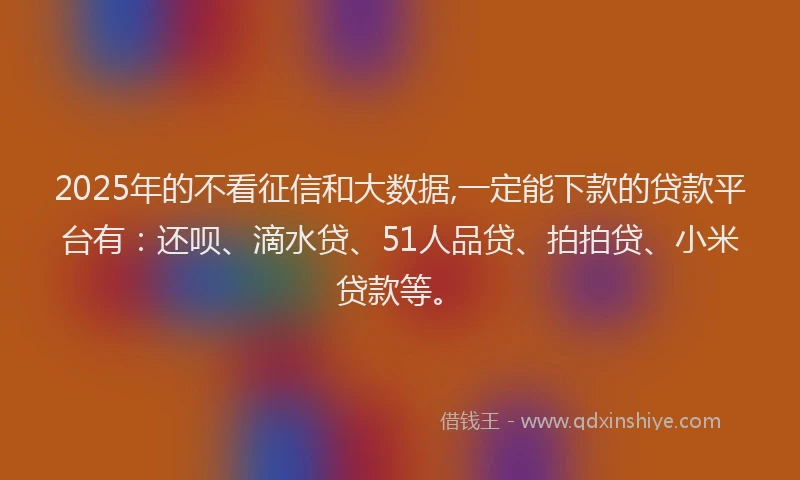 2025年的不看征信和大数据,一定能下款的贷款平台有：还呗、滴水贷、51人品贷、拍拍贷、小米贷款等。