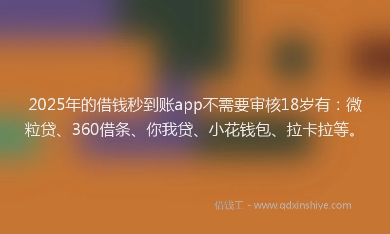 2025年的借钱秒到账app不需要审核18岁有：微粒贷、360借条、你我贷、小花钱包、拉卡拉等。