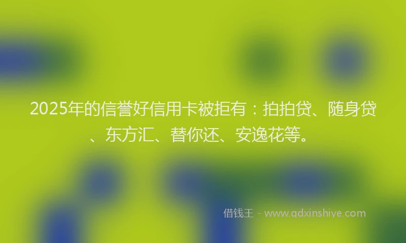 2025年的信誉好信用卡被拒有：拍拍贷、随身贷、东方汇、替你还、安逸花等。