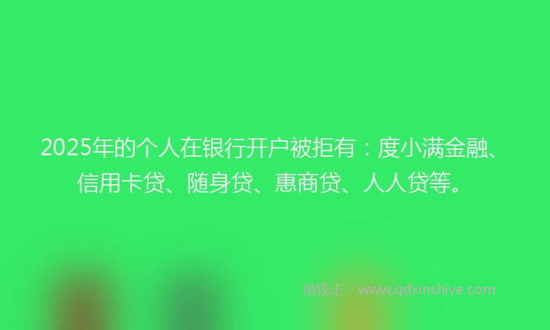 2025年的个人在银行开户被拒有：度小满金融、信用卡贷、随身贷、惠商贷、人人贷等。