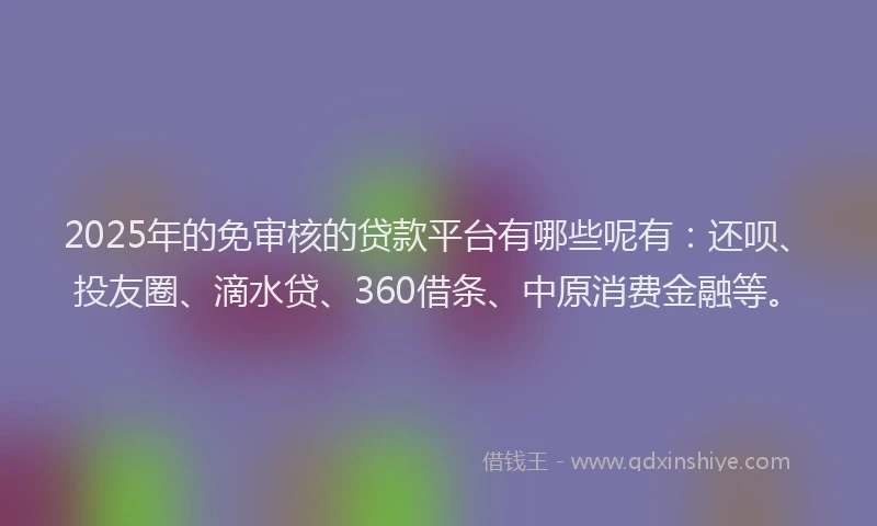 2025年的免审核的贷款平台有哪些呢有：还呗、投友圈、滴水贷、360借条、中原消费金融等。