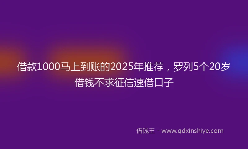借款1000马上到账的2025年推荐，罗列5个20岁借钱不求征信速借口子