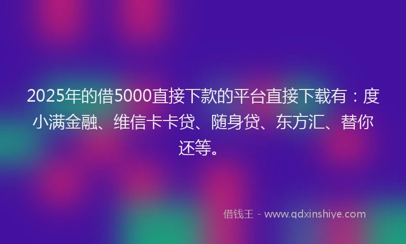 2025年的借5000直接下款的平台直接下载有：度小满金融、维信卡卡贷、随身贷、东方汇、替你还等。