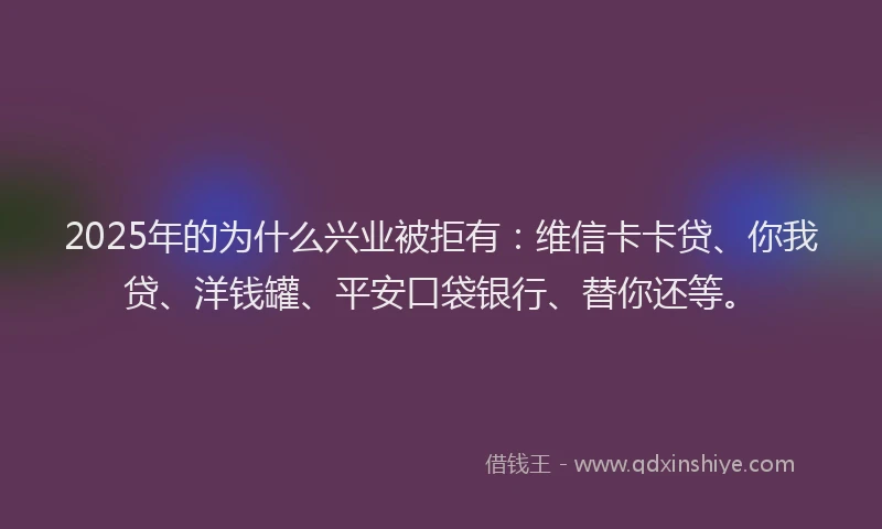 2025年的为什么兴业被拒有：维信卡卡贷、你我贷、洋钱罐、平安口袋银行、替你还等。