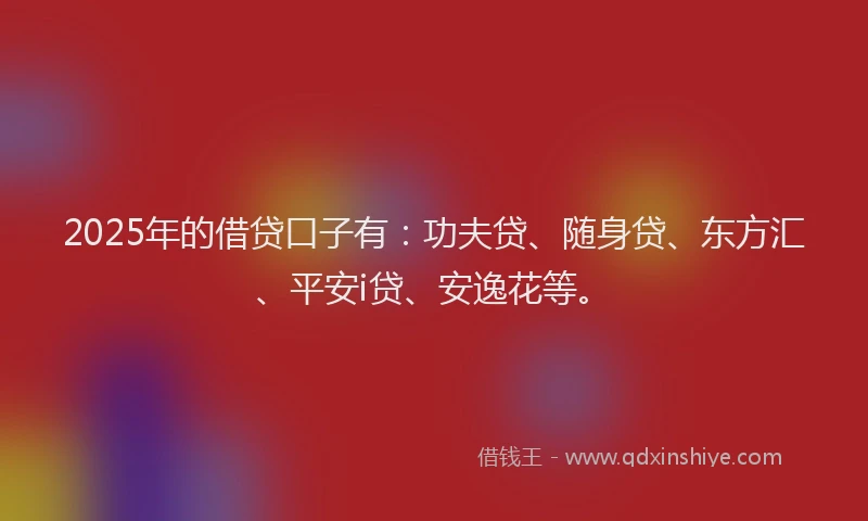 2025年的借贷口子有：功夫贷、随身贷、东方汇、平安i贷、安逸花等。