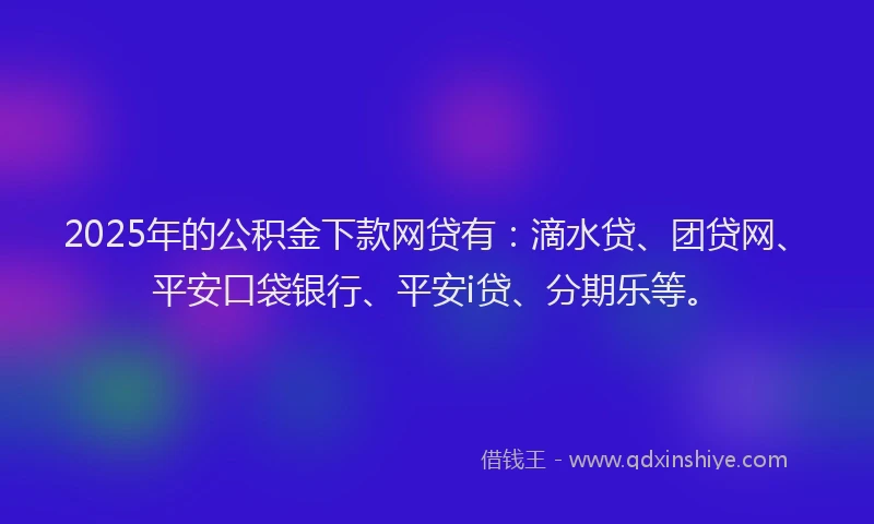 2025年的公积金下款网贷有：滴水贷、团贷网、平安口袋银行、平安i贷、分期乐等。