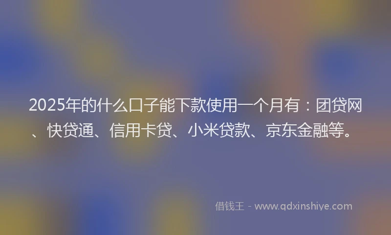 2025年的什么口子能下款使用一个月有：团贷网、快贷通、信用卡贷、小米贷款、京东金融等。