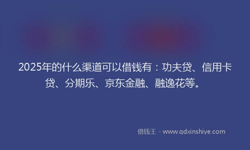 2025年的什么渠道可以借钱有：功夫贷、信用卡贷、分期乐、京东金融、融逸花等。