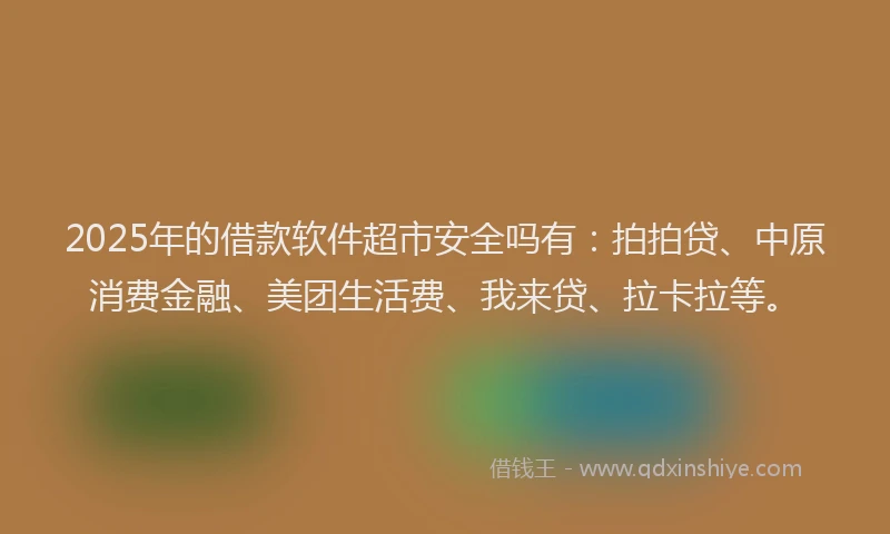 2025年的借款软件超市安全吗有：拍拍贷、中原消费金融、美团生活费、我来贷、拉卡拉等。