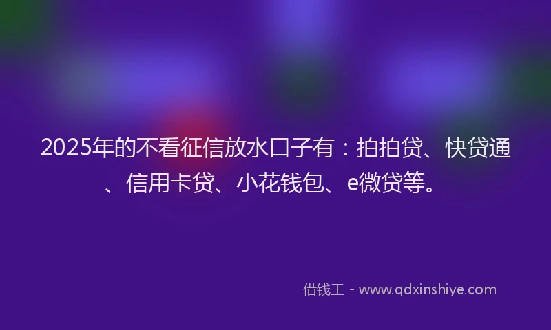 2025年的不看征信放水口子有：拍拍贷、快贷通、信用卡贷、小花钱包、e微贷等。