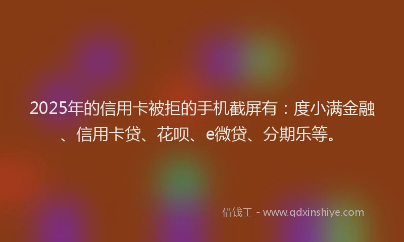 2025年的信用卡被拒的手机截屏有：度小满金融、信用卡贷、花呗、e微贷、分期乐等。