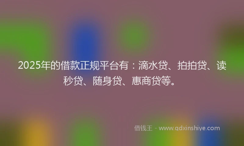 2025年的借款正规平台有：滴水贷、拍拍贷、读秒贷、随身贷、惠商贷等。