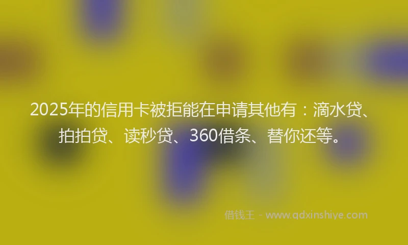 2025年的信用卡被拒能在申请其他有：滴水贷、拍拍贷、读秒贷、360借条、替你还等。