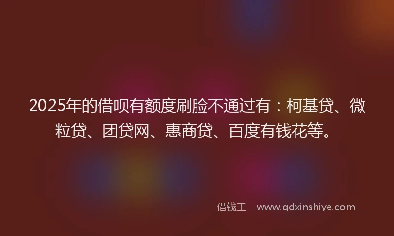 2025年的借呗有额度刷脸不通过有：柯基贷、微粒贷、团贷网、惠商贷、百度有钱花等。
