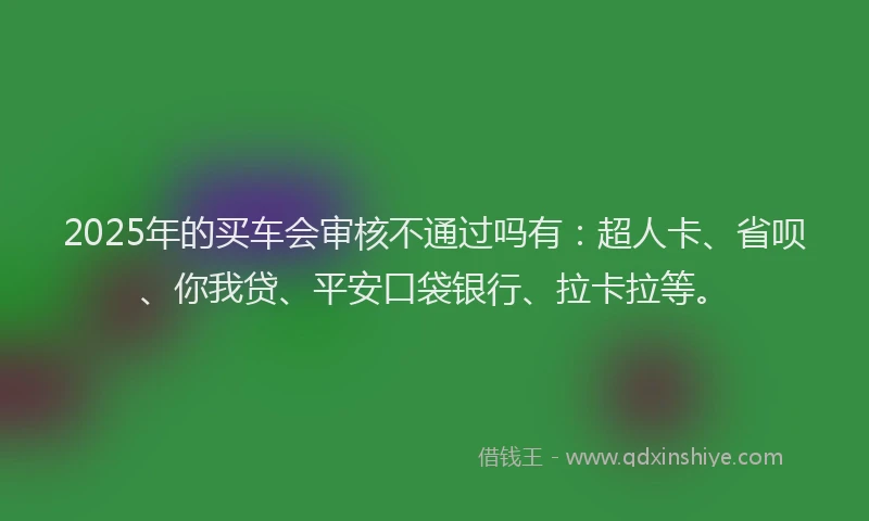 2025年的买车会审核不通过吗有：超人卡、省呗、你我贷、平安口袋银行、拉卡拉等。