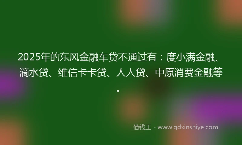 2025年的东风金融车贷不通过有：度小满金融、滴水贷、维信卡卡贷、人人贷、中原消费金融等。