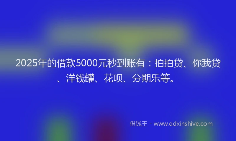 2025年的借款5000元秒到账有：拍拍贷、你我贷、洋钱罐、花呗、分期乐等。