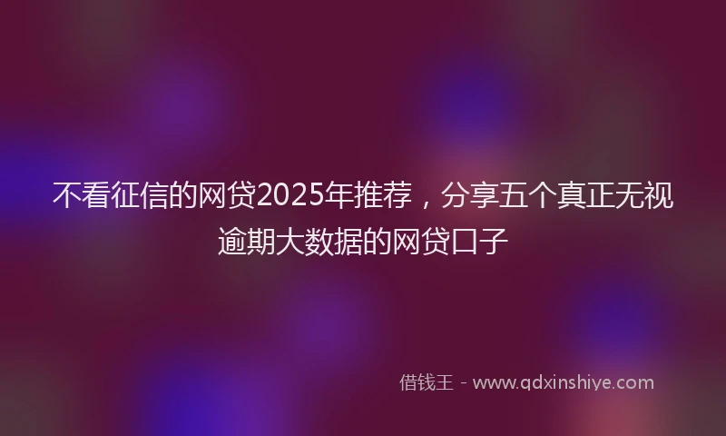 不看征信的网贷2025年推荐，分享五个真正无视逾期大数据的网贷口子