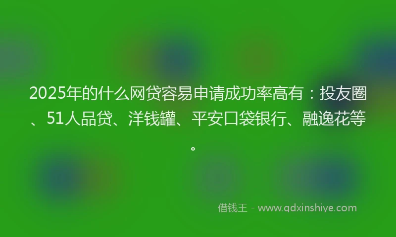 2025年的什么网贷容易申请成功率高有：投友圈、51人品贷、洋钱罐、平安口袋银行、融逸花等。
