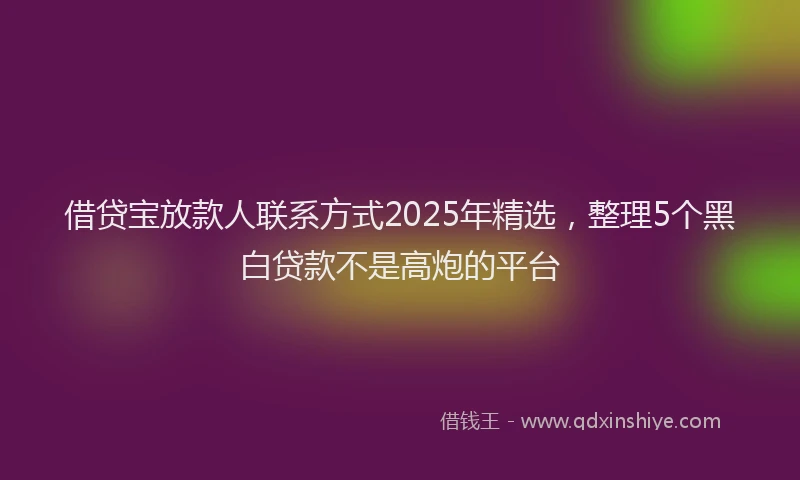 借贷宝放款人联系方式2025年精选，整理5个黑白贷款不是高炮的平台