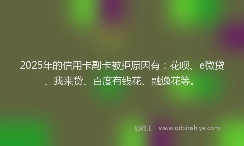 2025年的信用卡副卡被拒原因有：花呗、e微贷、我来贷、百度有钱花、融逸花等。