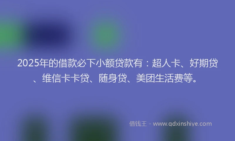 2025年的借款必下小额贷款有：超人卡、好期贷、维信卡卡贷、随身贷、美团生活费等。