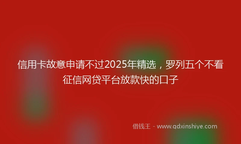 信用卡故意申请不过2025年精选，罗列五个不看征信网贷平台放款快的口子